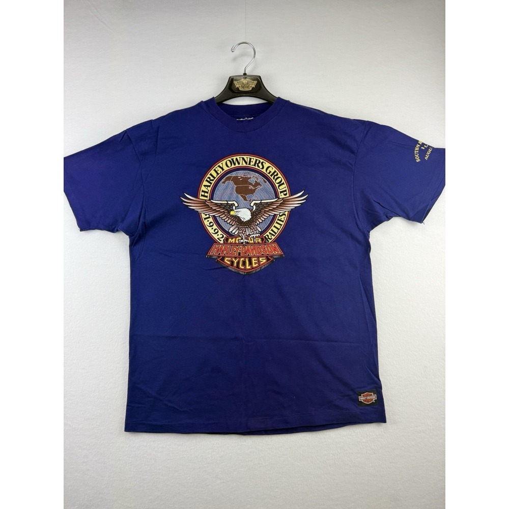 Vintage 1992‎ Harley Davidson HOG Rally T Shirt XL Blue Augusta GA USA